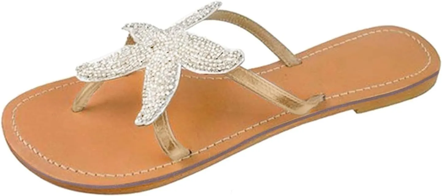 Womens Flat Beach Sandals Open Toe Slip on Summer Fashion Travel Flip Flops Comfortable Walking Leather Slippers Party Elegant Sandals