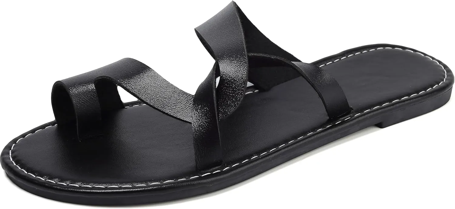 Women's Flat Sandals Casual Summer Sandals Dress Fashion Round Open Flip Flop Thong Sandals