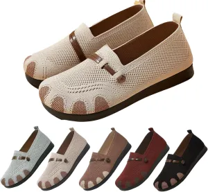 Women's Flat Slip-On Casual Shoes, Soft Sole Non-Slip Loafers for Moms Comfortable and Breathable Woven Sneakers