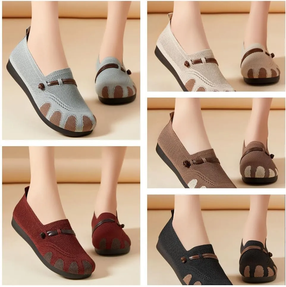 Women's Flat Slip-On Casual Shoes, Soft Sole Non-Slip Loafers for Moms Comfortable and Breathable Woven Sneakers