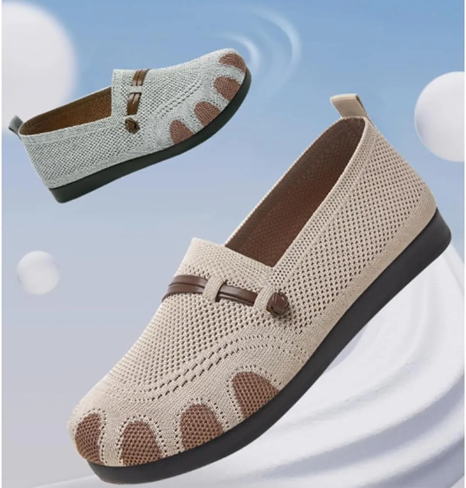 Women's Flat Slip-On Casual Shoes, Soft Sole Non-Slip Loafers for Moms Comfortable and Breathable Woven Sneakers