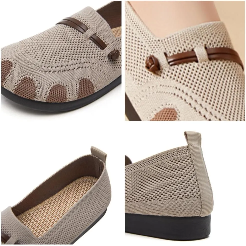 Women's Flat Slip-On Casual Shoes, Soft Sole Non-Slip Loafers for Moms Comfortable and Breathable Woven Sneakers