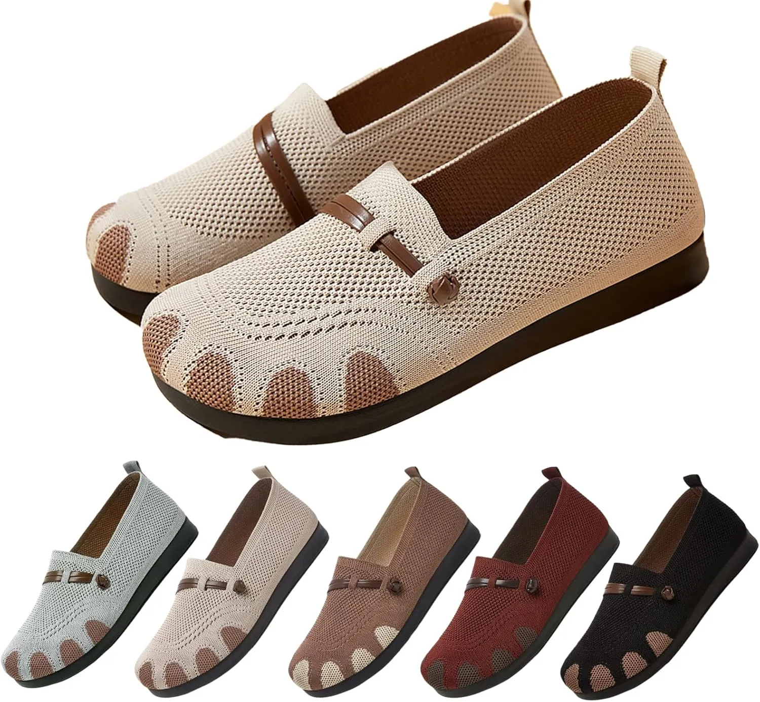 Women's Flat Slip-On Casual Shoes, Soft Sole Non-Slip Loafers for Moms Comfortable and Breathable Woven Sneakers