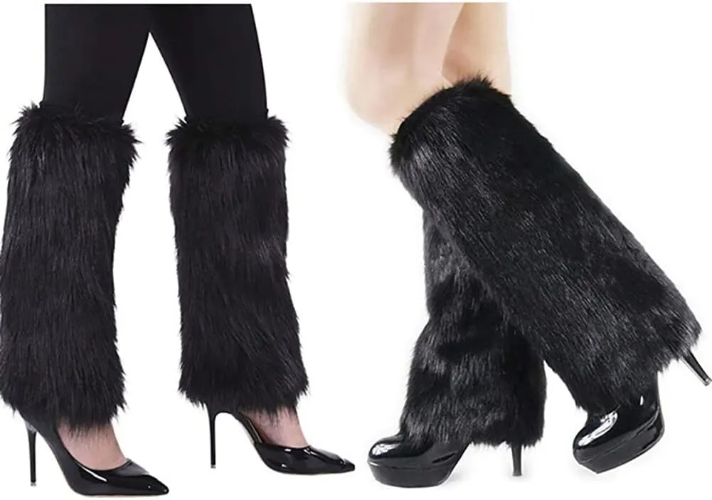 Women's Fur Leg Warmers, Fuzzy Faux Fur Leg Warmers, Winter Furry Long Boot Cuffs Cover, Fur Heels Long Boots Cuff Cove