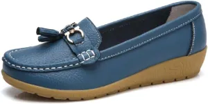 Women's Genuine Leather Platform Loafers Classic Casual Comfort Slip-On Shoes Soft Sole Dress Shoes