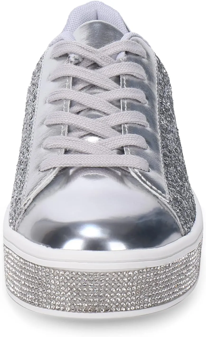Womens Glitter Wedding Sneakers Neon Dressy Sequin Sparkly Sneakers Rhinestone Bling Bridal Shoes Shiny Tennis Shoes