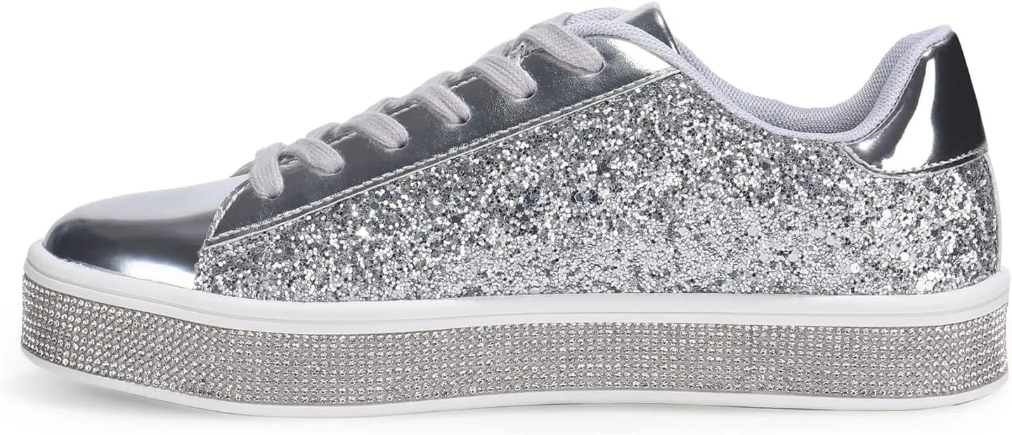 Womens Glitter Wedding Sneakers Neon Dressy Sequin Sparkly Sneakers Rhinestone Bling Bridal Shoes Shiny Tennis Shoes
