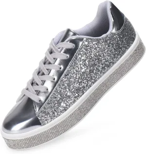 Womens Glitter Wedding Sneakers Neon Dressy Sequin Sparkly Sneakers Rhinestone Bling Bridal Shoes Shiny Tennis Shoes