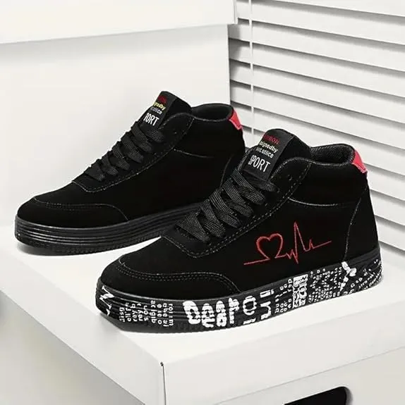 Women's Heart Design Casual Sneakers, Lace Up Soft Sole Platform Comfy Skate Shoes, Low-top Valentine's Day Shoes