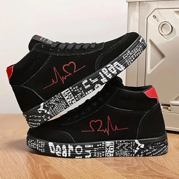 Women's Heart Design Casual Sneakers, Lace Up Soft Sole Platform Comfy Skate Shoes, Low-top Valentine's Day Shoes