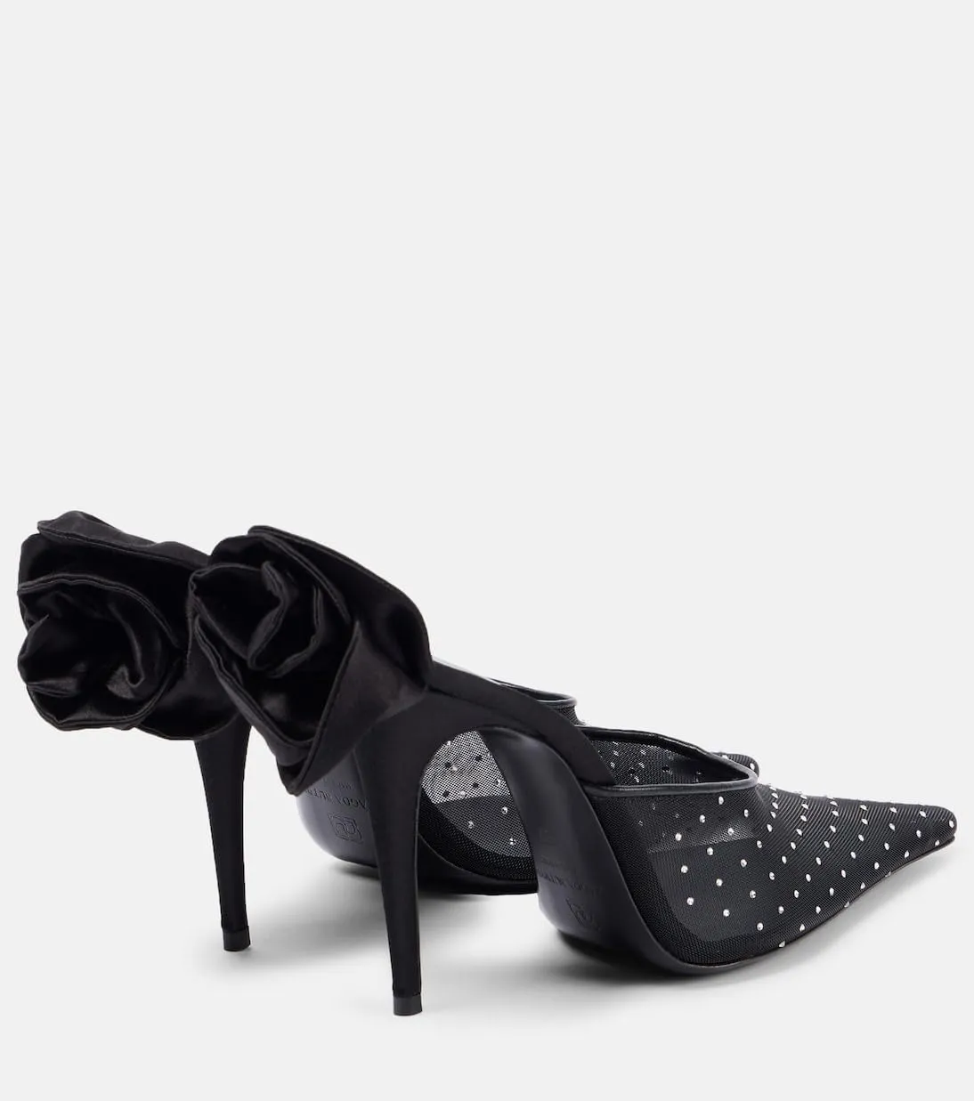 Women's High Heel Sandals Mesh Stiletto Heel Flower Rhinestone Embellished Mules Pointed Toe Dress Shoes For Party Wedding
