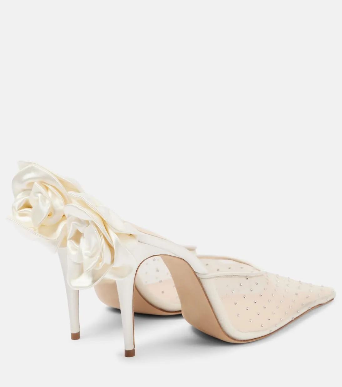 Women's High Heel Sandals Mesh Stiletto Heel Flower Rhinestone Embellished Mules Pointed Toe Dress Shoes For Party Wedding
