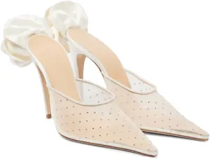 Women's High Heel Sandals Mesh Stiletto Heel Flower Rhinestone Embellished Mules Pointed Toe Dress Shoes For Party Wedding