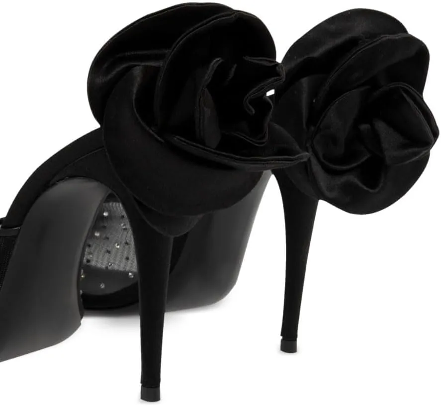 Women's High Heel Sandals Mesh Stiletto Heel Flower Rhinestone Embellished Mules Pointed Toe Dress Shoes For Party Wedding