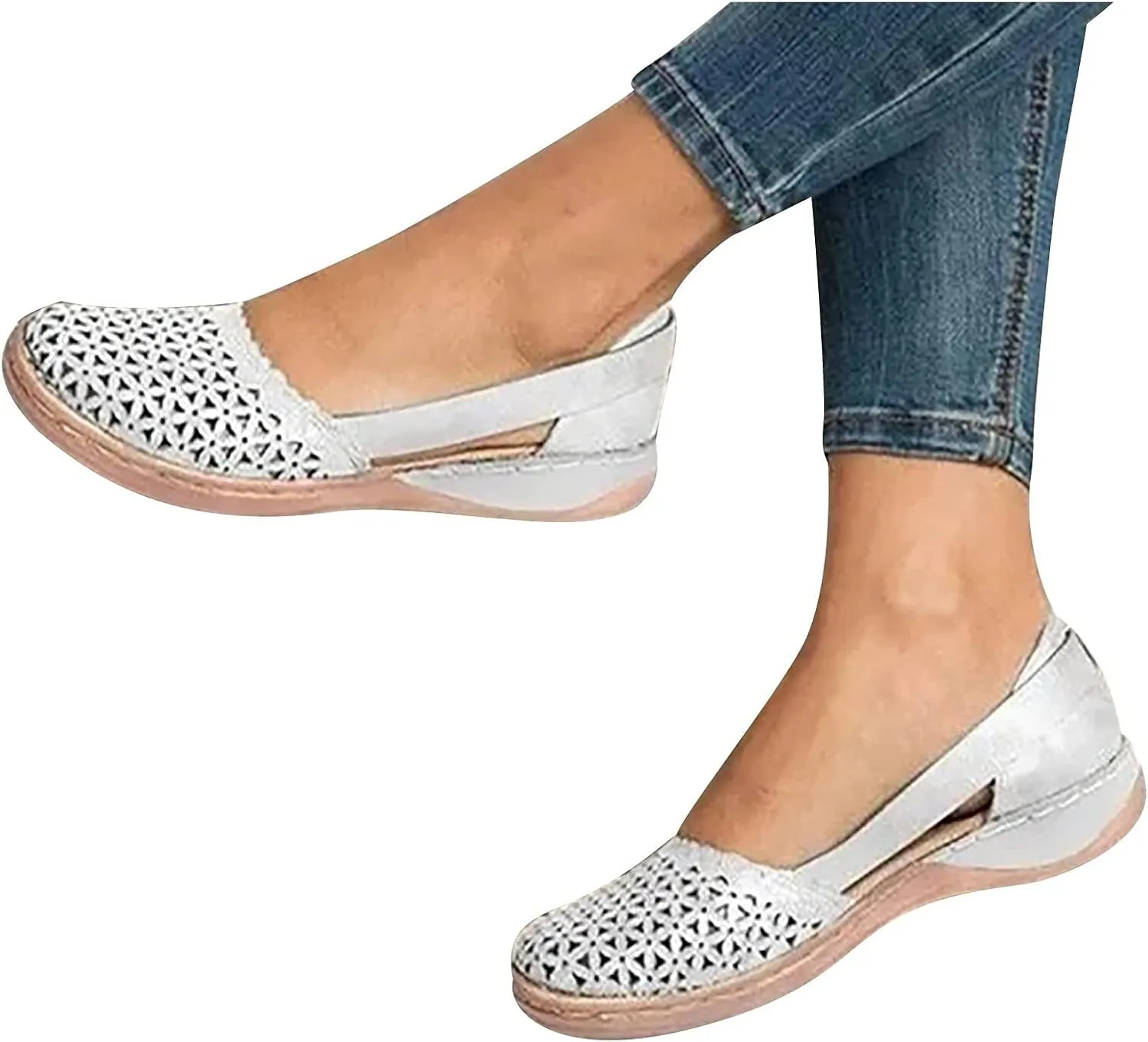 Womens Hollow Ballet Flats Casual Round Toe Low Heels Comfortable Vintage Leather Dress Shoes Walking Shoes Mary Janes