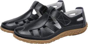 Women's Hollow Casual Shoes Leather Soft Bottom Sandals Comfortable Lightweight Non Slip Breathable Orthopedic Beach Shoes Closed Toe Summer Sneakers