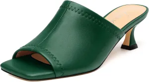 Womens Kitten Heel Open Square Toe Slip-on Sandals Casual Fashion Dress Summer Mules Shoes 2 Inches Heels
