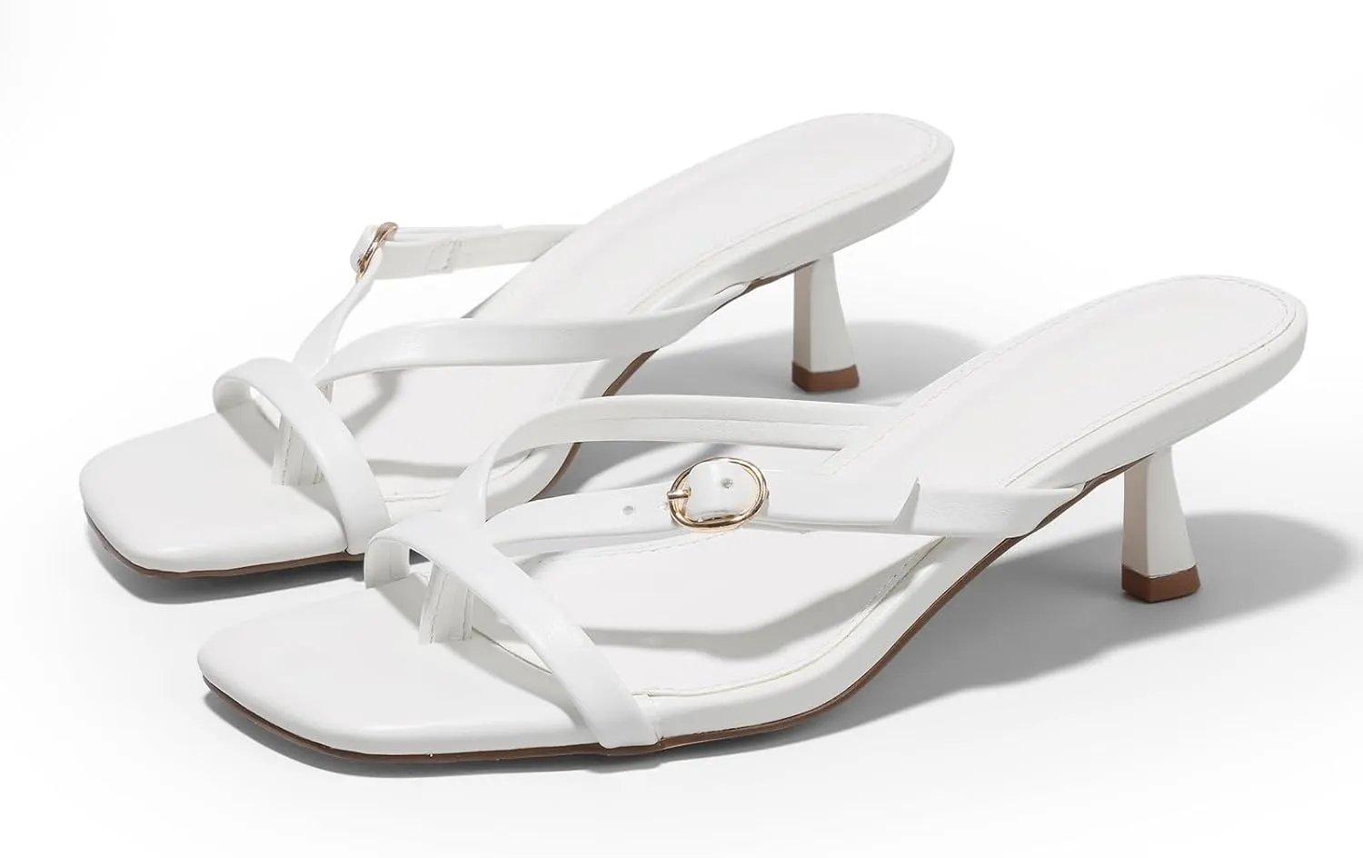 Women's kitten heels square toe flip flop mule heels dressy comfort 1.97 inches low sandal buckle cute sexy thong mules