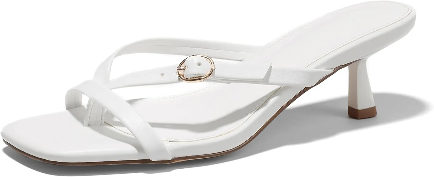 Women's kitten heels square toe flip flop mule heels dressy comfort 1.97 inches low sandal buckle cute sexy thong mules
