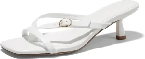 Women's kitten heels square toe flip flop mule heels dressy comfort 1.97 inches low sandal buckle cute sexy thong mules