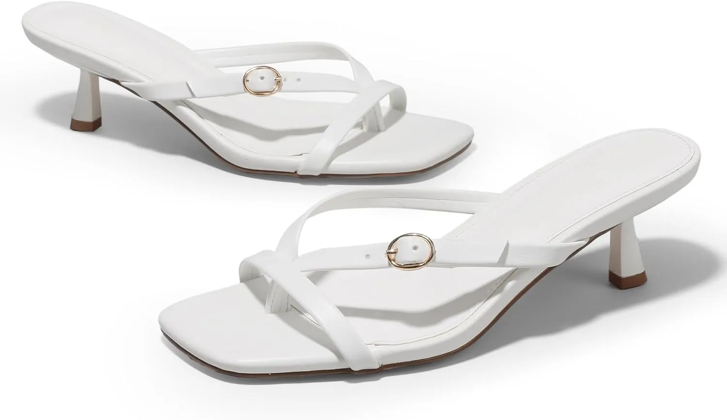 Women's kitten heels square toe flip flop mule heels dressy comfort 1.97 inches low sandal buckle cute sexy thong mules