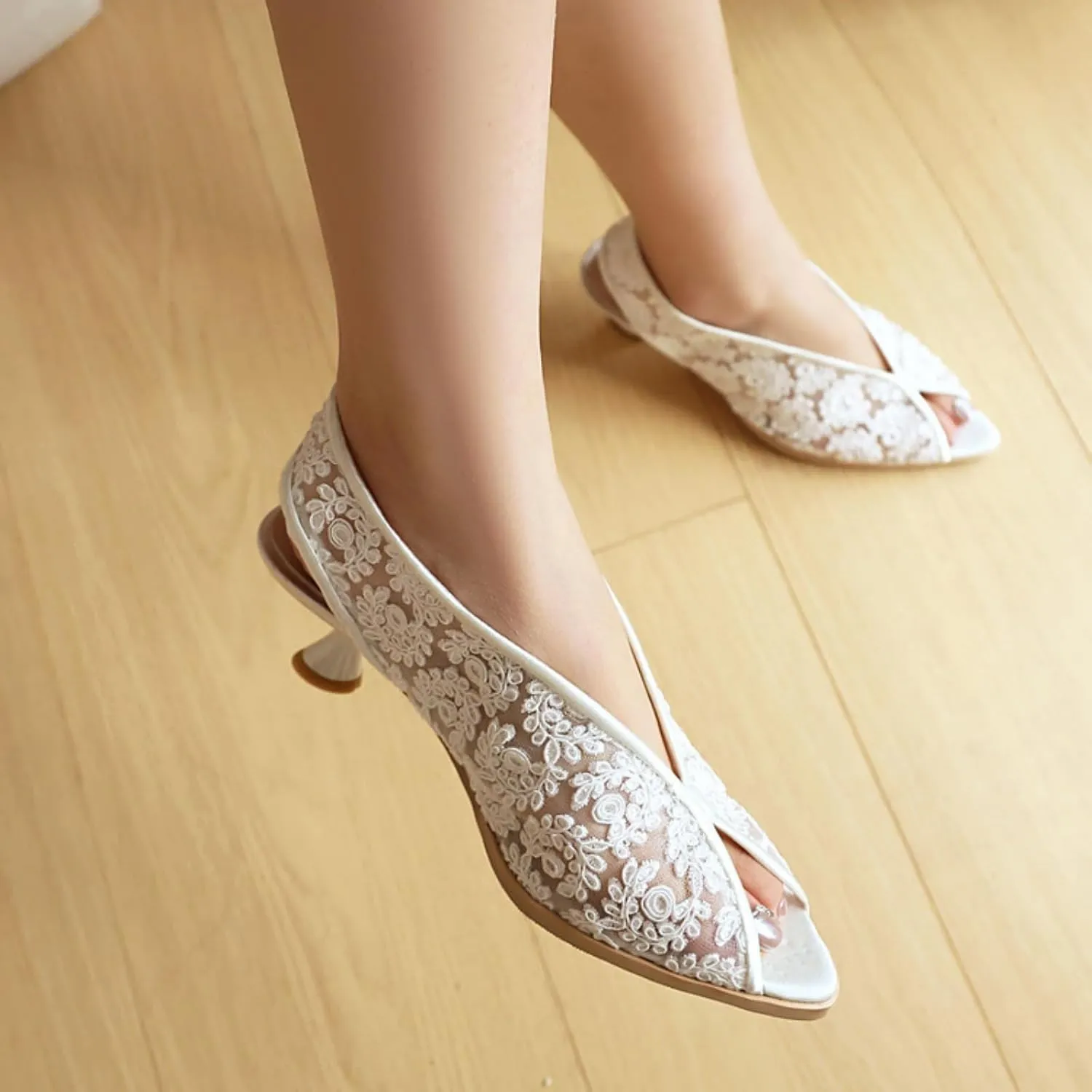 Women's Kitten Low heeled Mesh Open Peep Toe Sandals Shoes Fashion Pointed Toe Mules Sandal Summer Breathable Beach Dressy Pumps