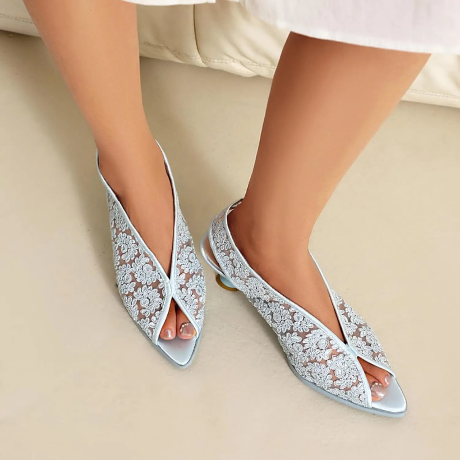 Women's Kitten Low heeled Mesh Open Peep Toe Sandals Shoes Fashion Pointed Toe Mules Sandal Summer Breathable Beach Dressy Pumps