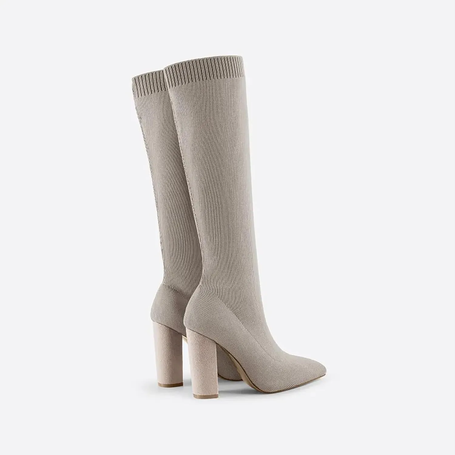Women's Knee High Stretch Knit Chunky Heel Non-Slip Boots