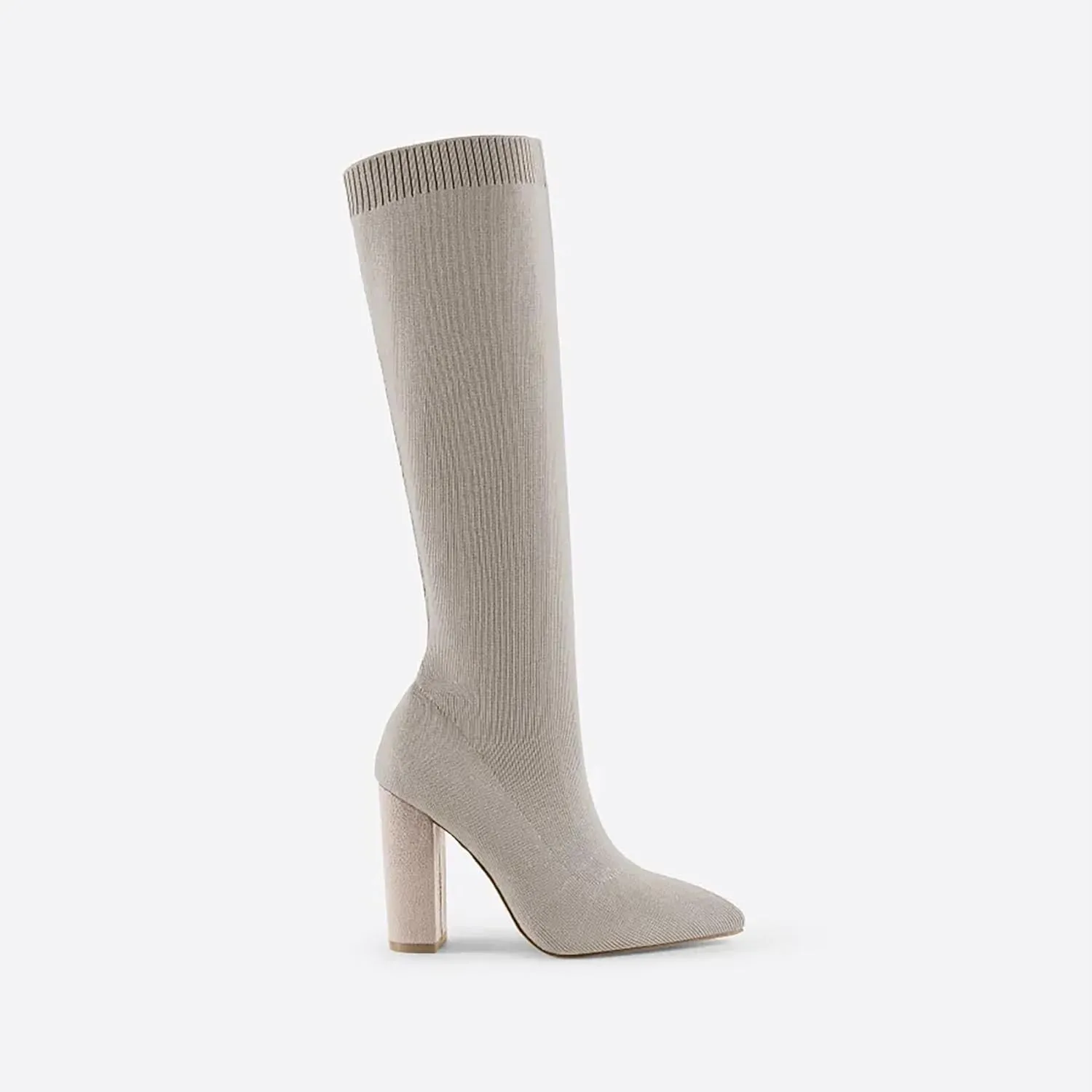 Women's Knee High Stretch Knit Chunky Heel Non-Slip Boots