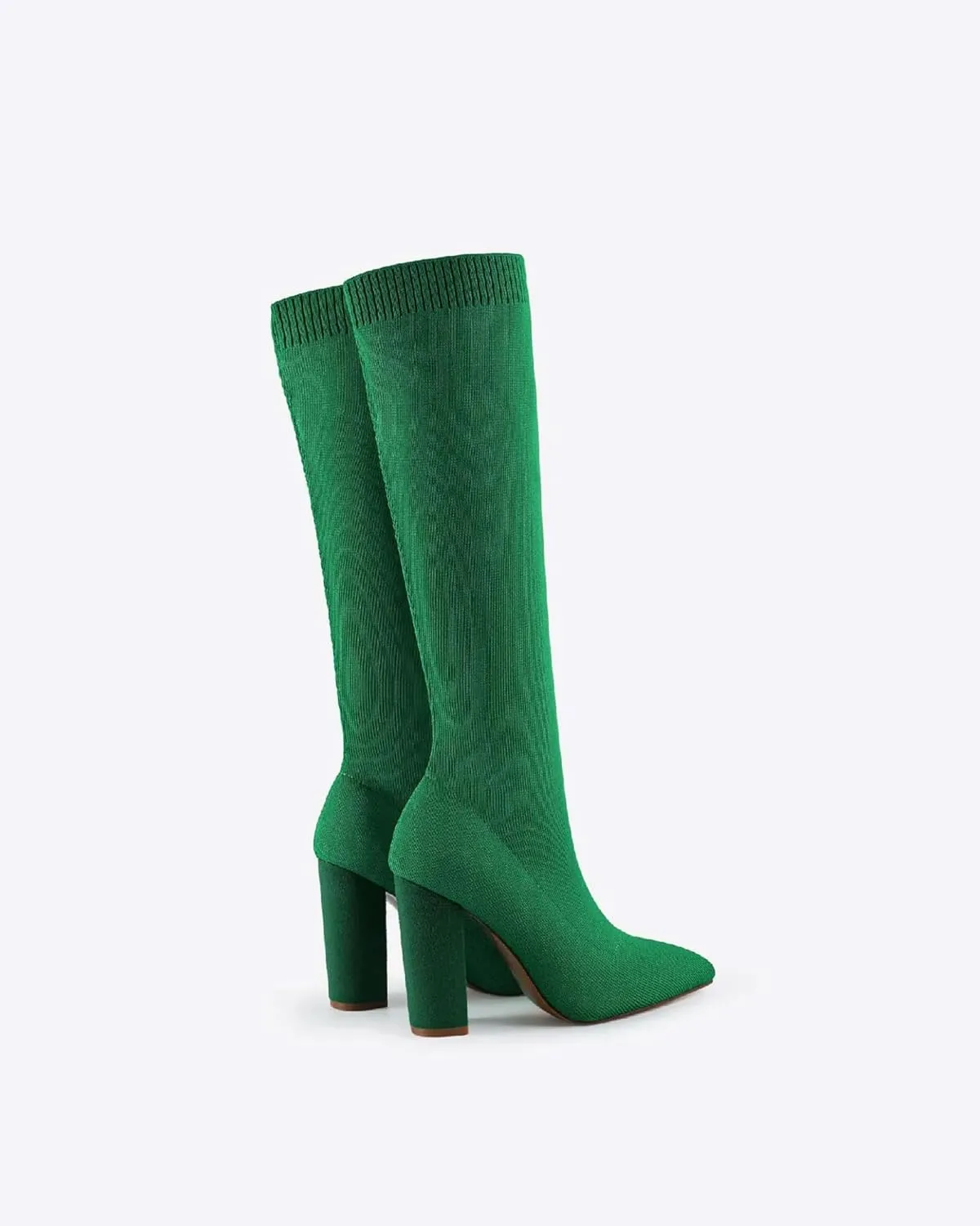 Women's Knee High Stretch Knit Chunky Heel Non-Slip Boots