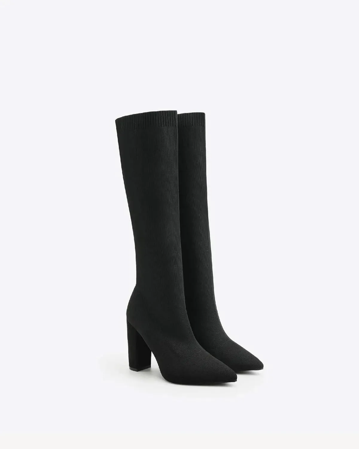 Women's Knee High Stretch Knit Chunky Heel Non-Slip Boots
