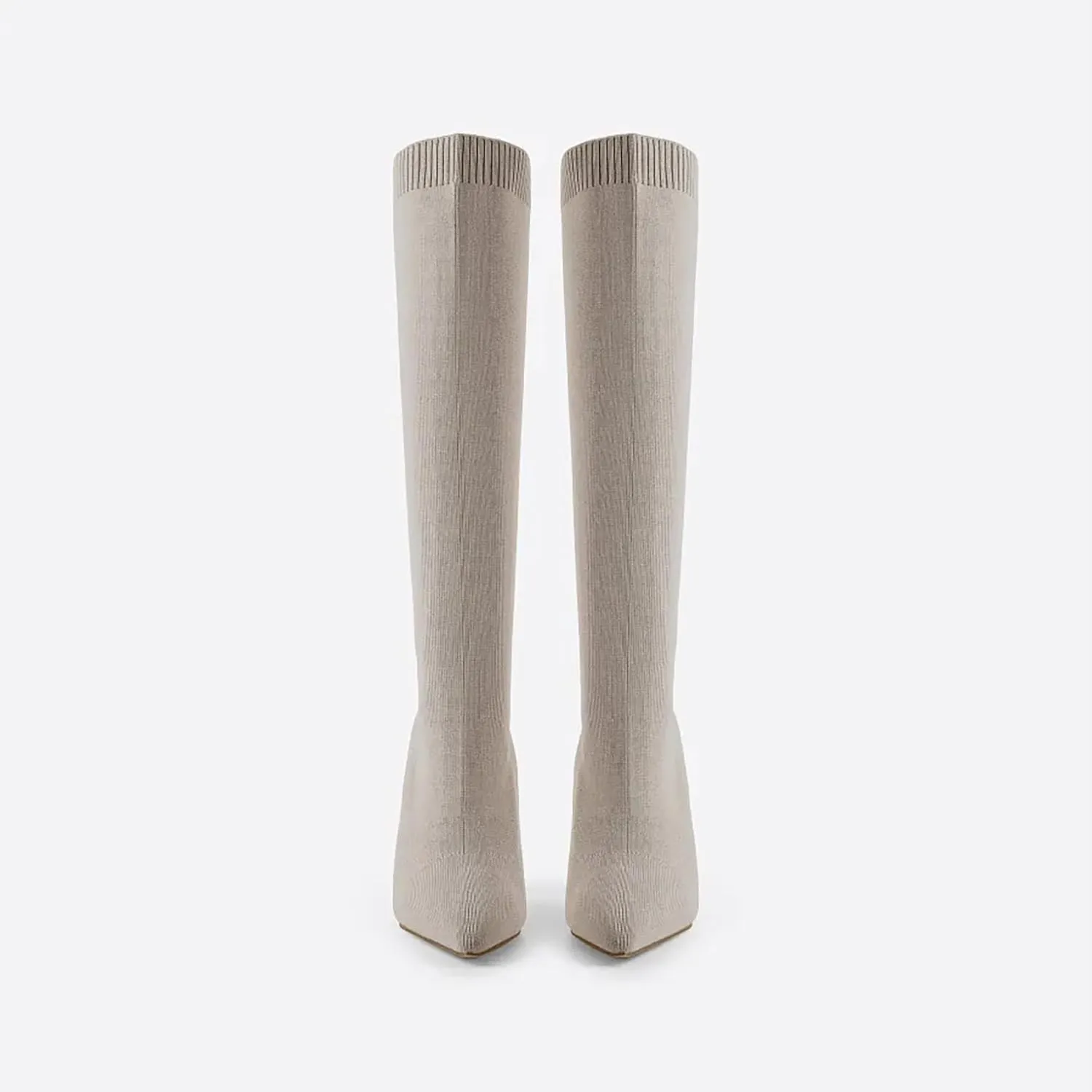 Women's Knee High Stretch Knit Chunky Heel Non-Slip Boots