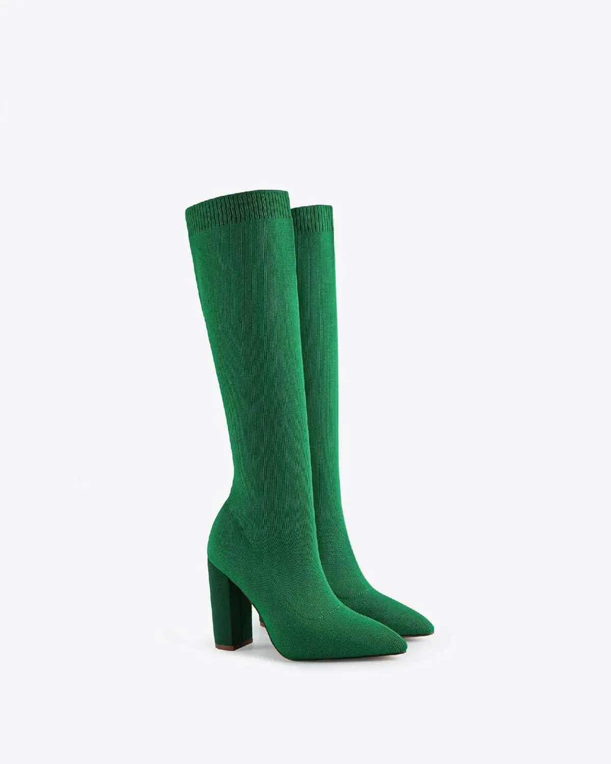 Women's Knee High Stretch Knit Chunky Heel Non-Slip Boots