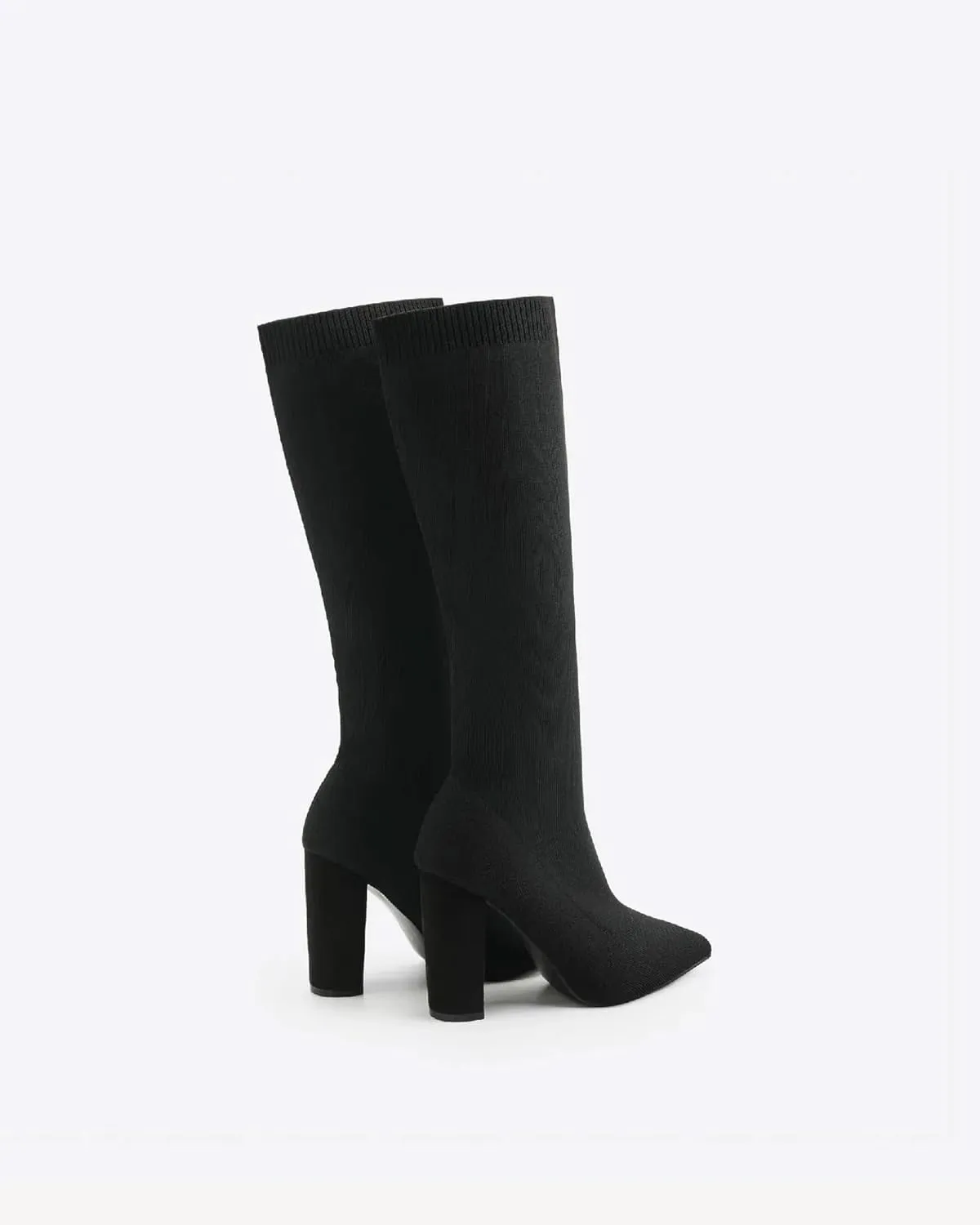 Women's Knee High Stretch Knit Chunky Heel Non-Slip Boots