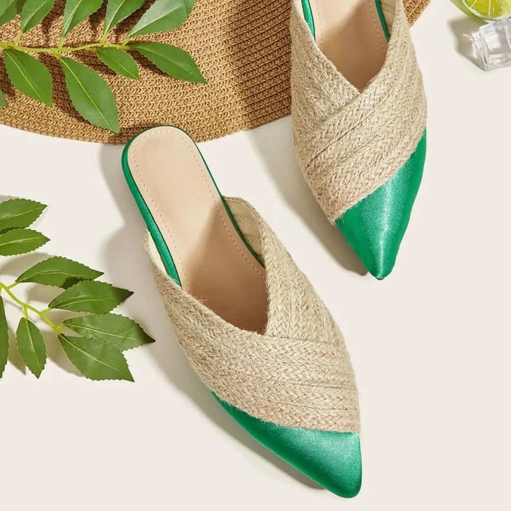 Women's Knit Flat Mules Closed Pointed Toe Slip-On Comfortable Walking Slipper Slide Summer Mesh Casual Sandals 2025