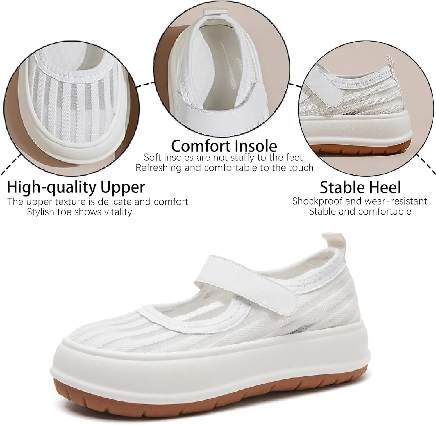 Women's Knit Mesh Hook Loop Platform Mary Jane Walking Shoes Fashion Breathable Hollow Out Closed Round Toe Chunky Increase Height Sneakers Summer Outdoor Casual Loafers