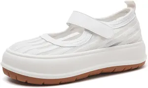 Women's Knit Mesh Hook Loop Platform Mary Jane Walking Shoes Fashion Breathable Hollow Out Closed Round Toe Chunky Increase Height Sneakers Summer Outdoor Casual Loafers
