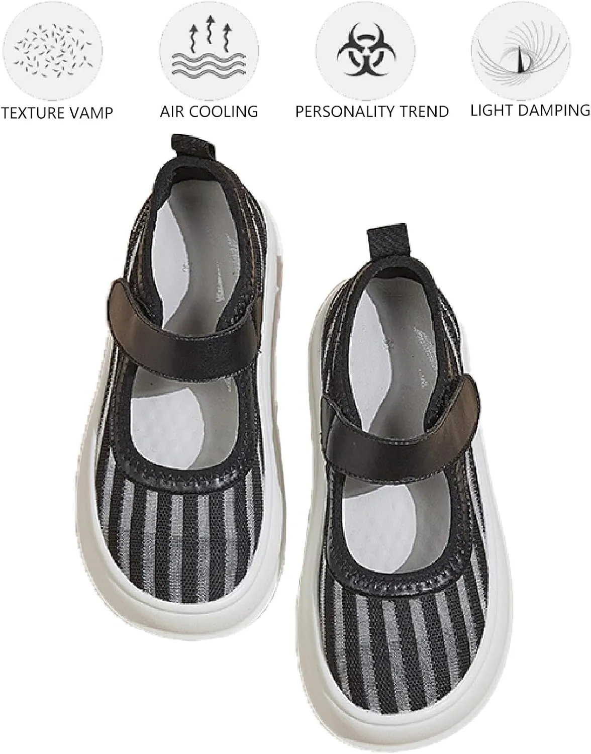 Women's Knit Mesh Hook Loop Platform Mary Jane Walking Shoes Fashion Breathable Hollow Out Closed Round Toe Chunky Increase Height Sneakers Summer Outdoor Casual Loafers