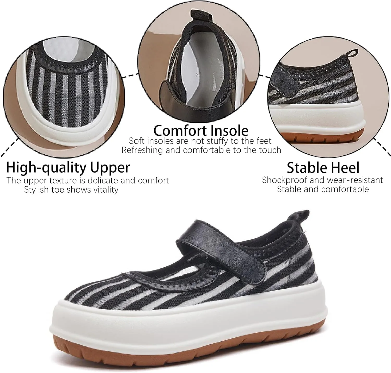 Women's Knit Mesh Hook Loop Platform Mary Jane Walking Shoes Fashion Breathable Hollow Out Closed Round Toe Chunky Increase Height Sneakers Summer Outdoor Casual Loafers