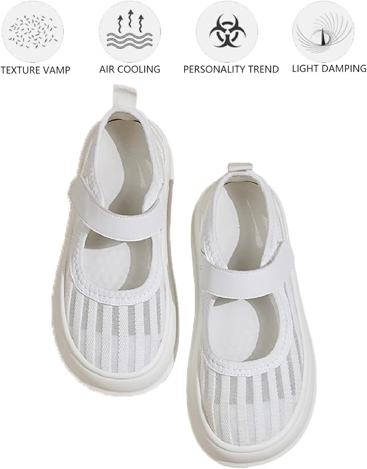 Women's Knit Mesh Hook Loop Platform Mary Jane Walking Shoes Fashion Breathable Hollow Out Closed Round Toe Chunky Increase Height Sneakers Summer Outdoor Casual Loafers