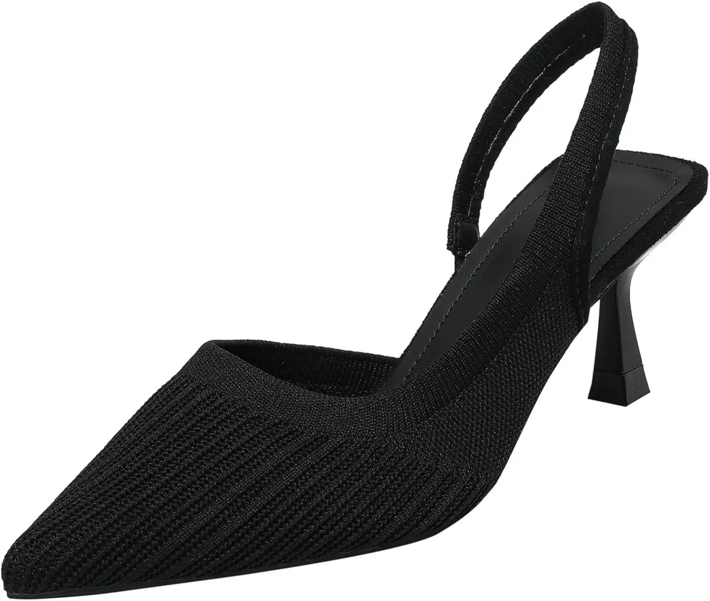 Women’s Knit Slingback Kitten Heel Mules Breathable Mesh Closed Pointed Toe Elastic Ankle Strap Stiletto High Heel Dress Pumps for Formal Bridal Wedding Party