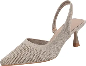 Women’s Knit Slingback Kitten Heel Mules Breathable Mesh Closed Pointed Toe Elastic Ankle Strap Stiletto High Heel Dress Pumps for Formal Bridal Wedding Party