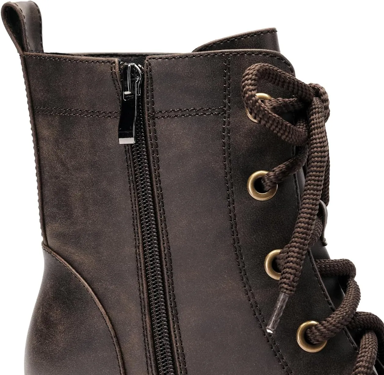 Women's Lace-Up Combat Boots Low Heel Waterproof Casual Fashion Ankle Booties