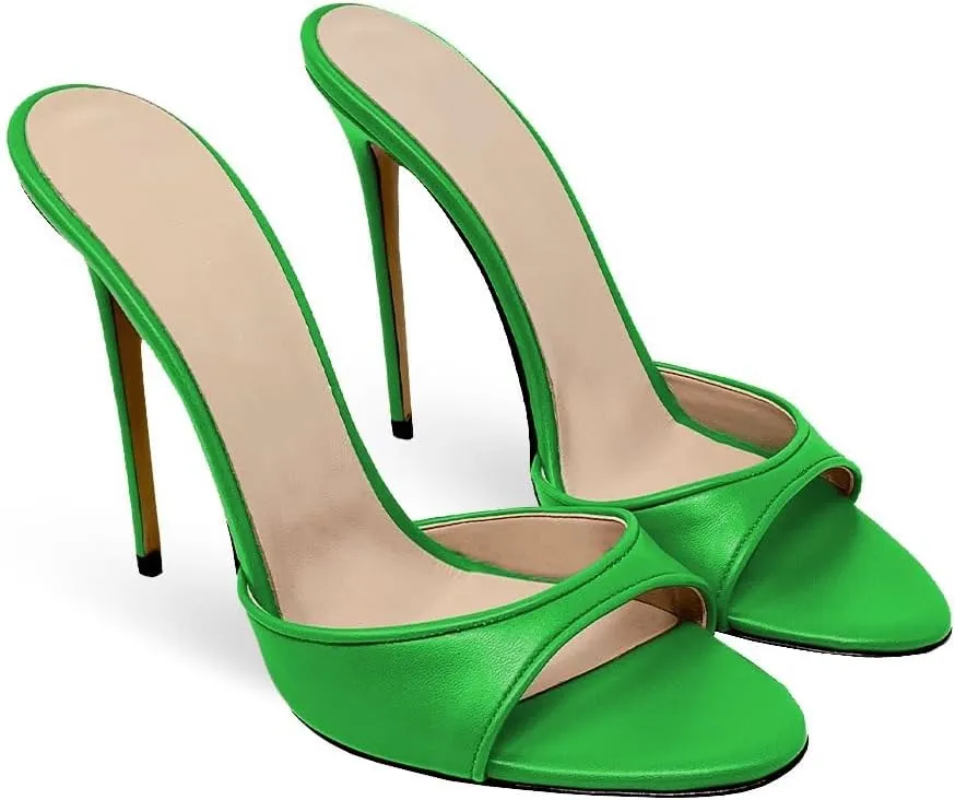 Women's Leather Stilettos High Heels Slides Slip on Crocodile Embossed Slingback Peep Open Toe Pumps Mules Sandals Formal