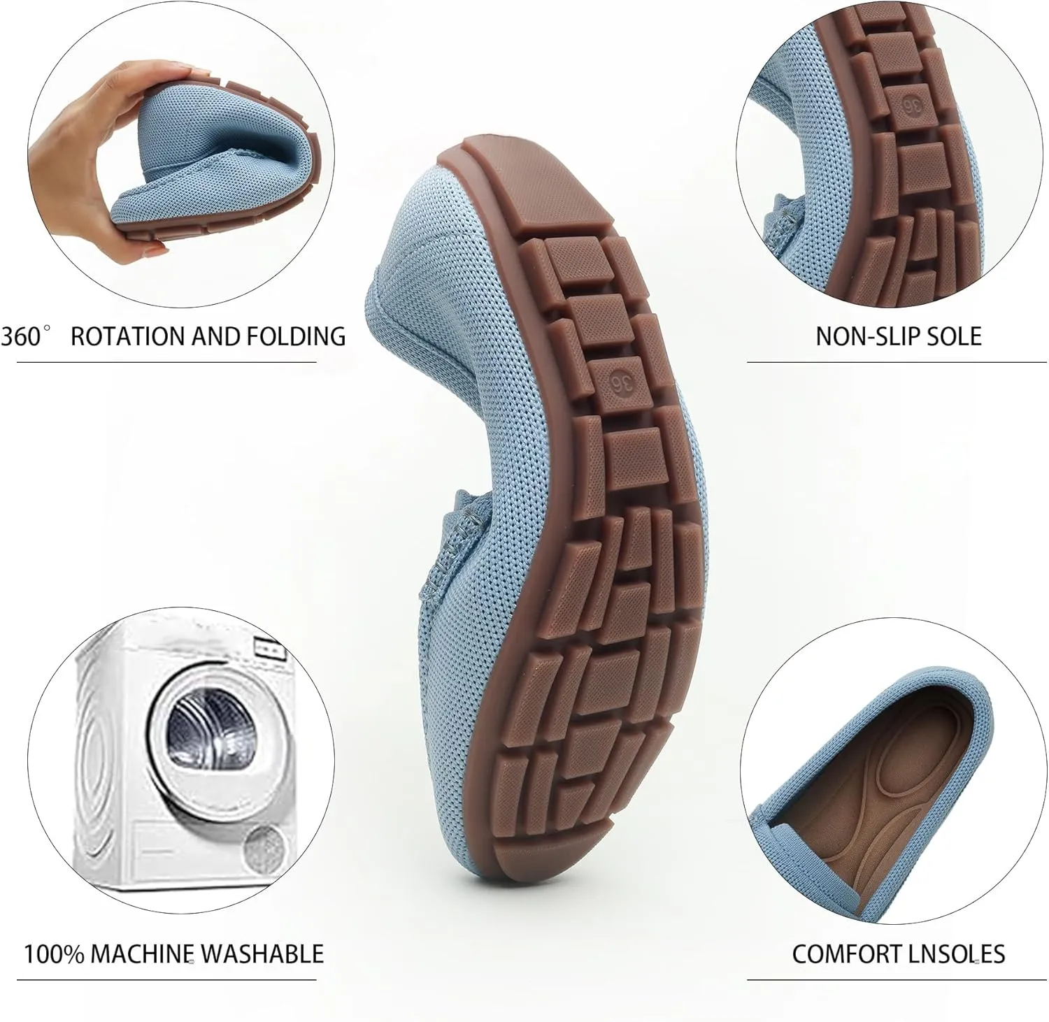 Women's Lightweight Knitted Loafers Casual Flat Shoes Comfortable Boat Shoes Flat Bottomed Breathable Shoes