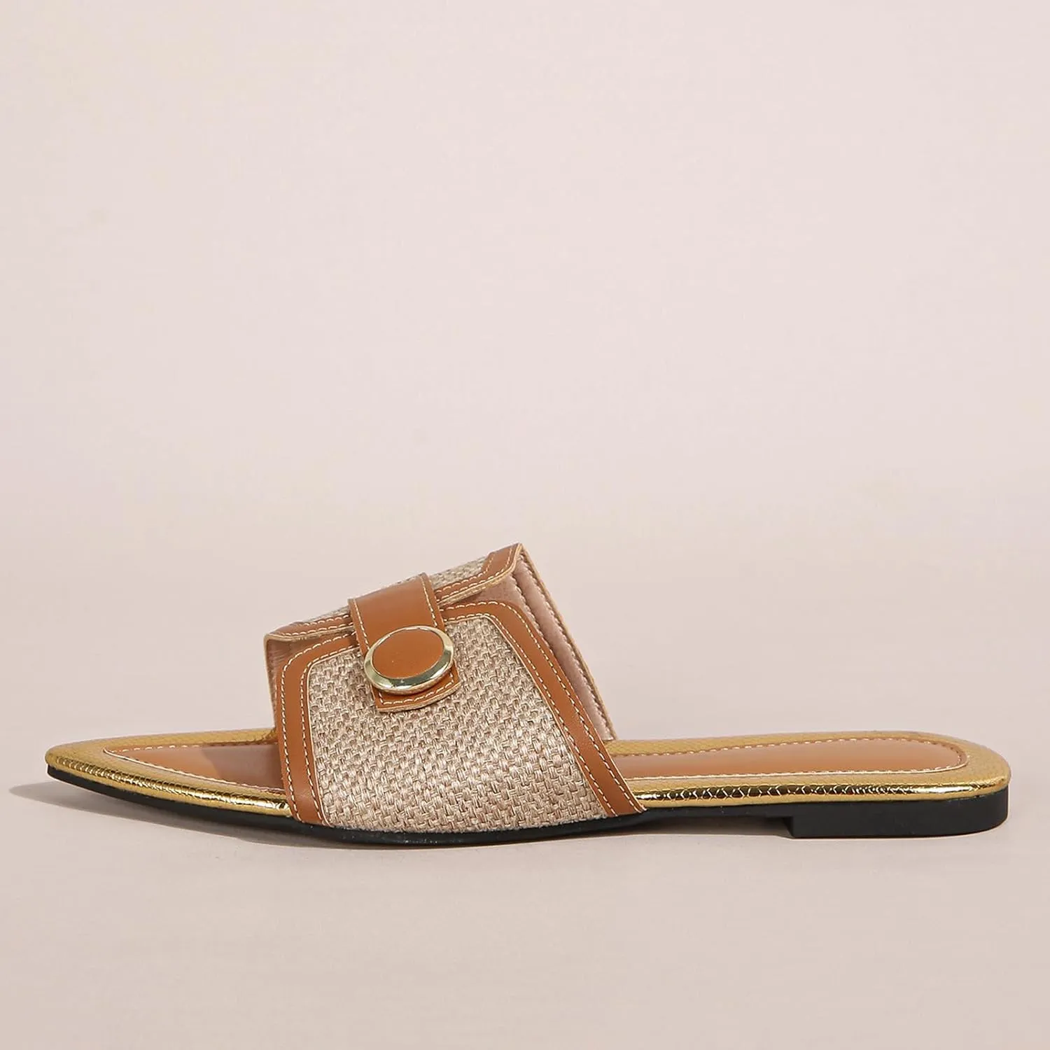 Women's Linen Fashion Pointed Toe Flat Slides Sandals Comfortable Lightweight Non-Slip Open Toe Slip On Summer Beach Slippers
