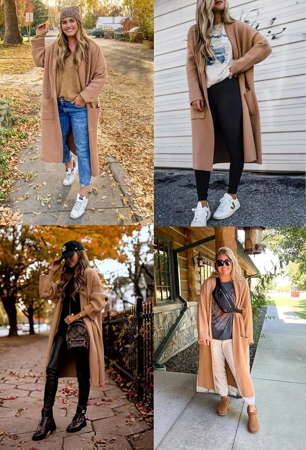 Womens Long Sleeve Maxi Cardigan Open Front Oversized Knitted Sweater Coat Casual Lapel Warm Overcoat with Pockets