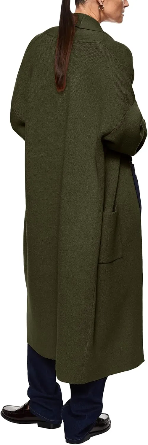 Womens Long Sleeve Maxi Cardigan Open Front Oversized Knitted Sweater Coat Casual Lapel Warm Overcoat with Pockets
