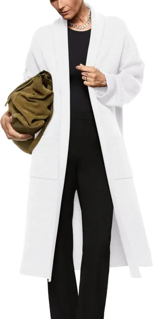 Womens Long Sleeve Maxi Cardigan Open Front Oversized Knitted Sweater Coat Casual Lapel Warm Overcoat with Pockets