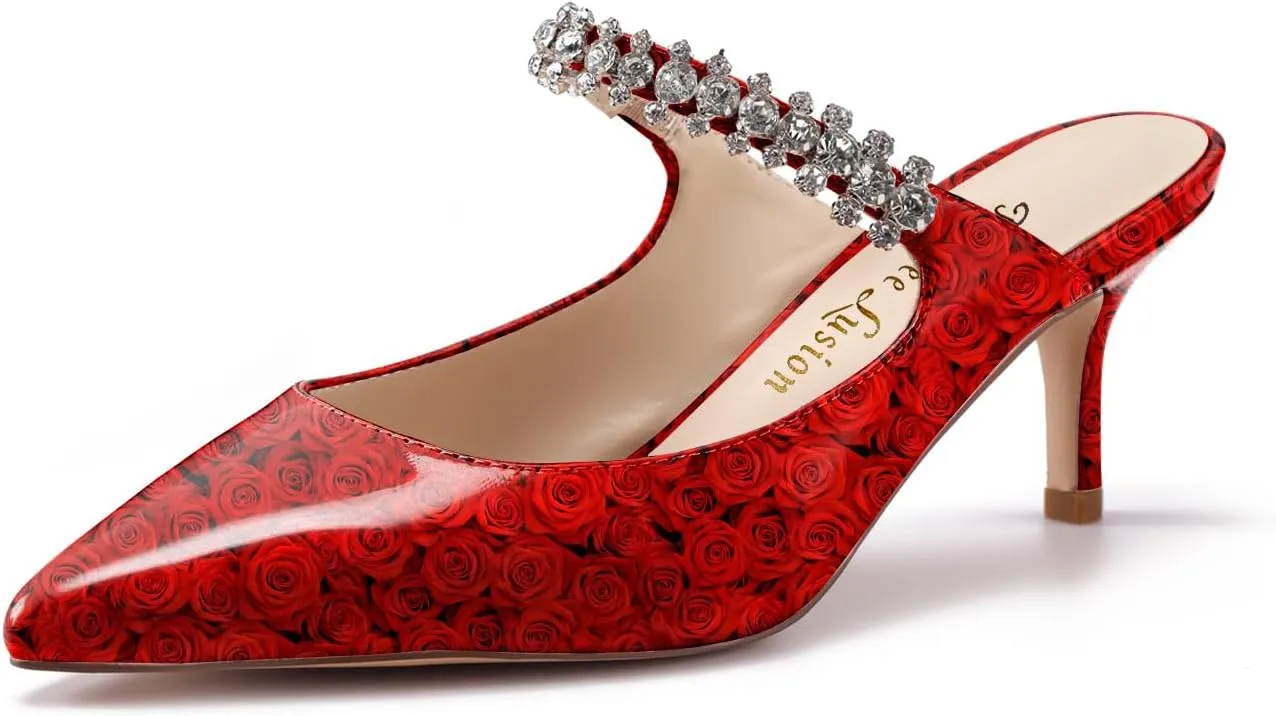 Womens Low Kitten Comfortable Heels Floral Printed Closed Toe Sexy Mules